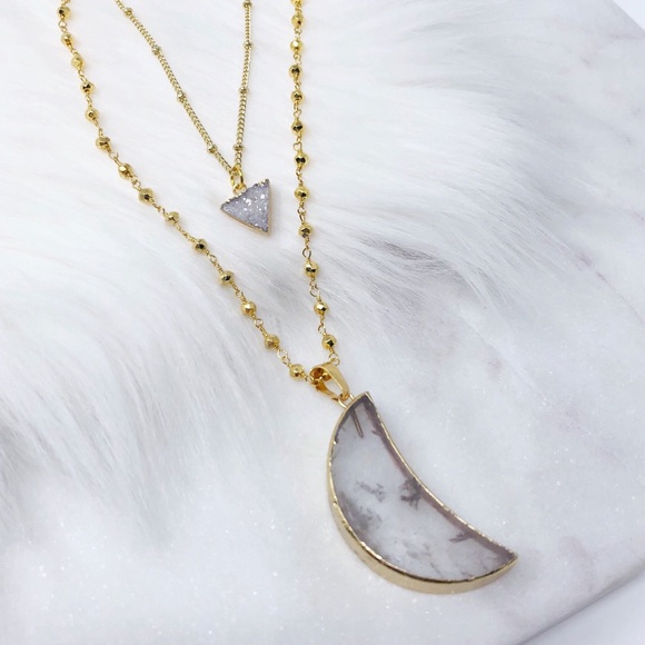 Simple Sanctuary Jewelry - Dainty Gold Druzy Triangle Necklace